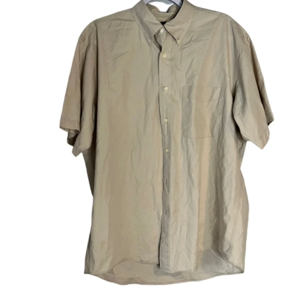 Vintage Jcrew Tan Neutral Button Down Shirt Size L Large Minimalist.